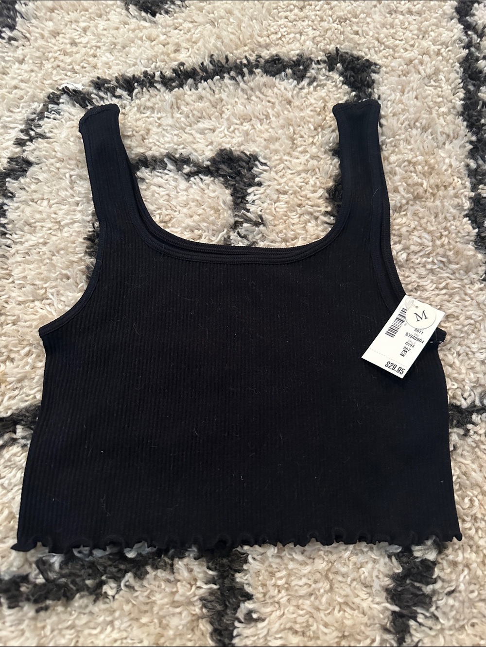 Aeropostale Black Ribbed Cropped Tank with Lettuce Hem
